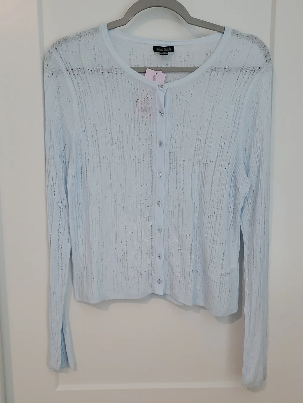 Wild Fable light blue openwork knit button-front cardigan NEW Large